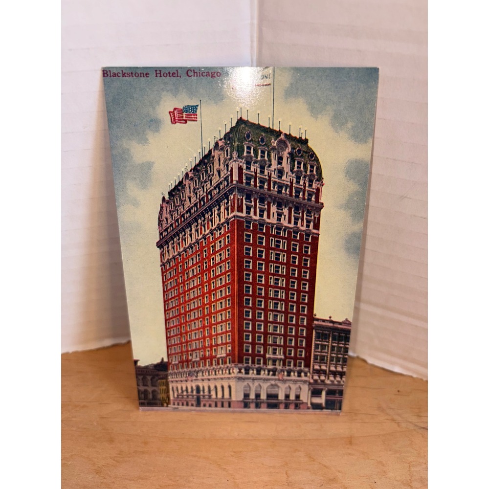 Vintage Postcard Blackstone Hotel Chicago Illinois Flag Unposted Early 1900s